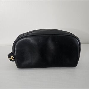 Gucci Vintage Black Leather Dopp Kit Toiletry Bag Horsebit Gold Italy Excellent